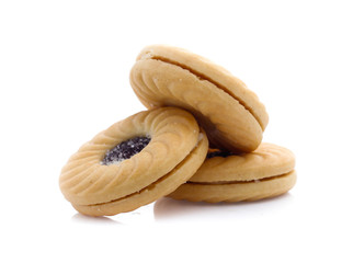 Jam sandwich biscuit from above isolated on white