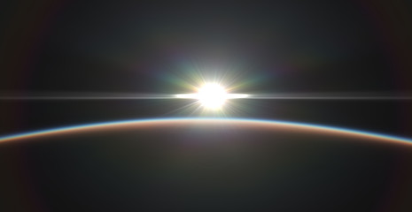 Naklejka premium sunrise from planet orbit landscape