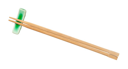 top view of beech chopsticks on chopstick rest