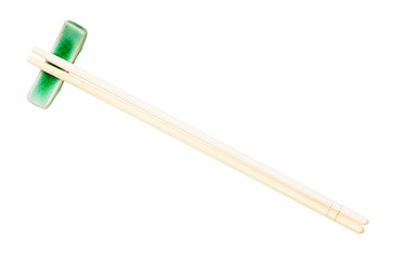 top view of carved disposable chopsticks on rest