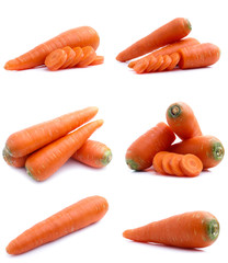 set fresh carrot fruits with green leaves isolated on white background