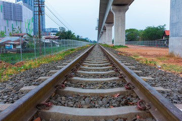 railway nearly sky train pole in city