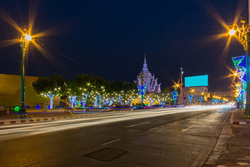 motion lighting art or road at city pillar shrine,khonkaen province in thailand, long exposure shot style
