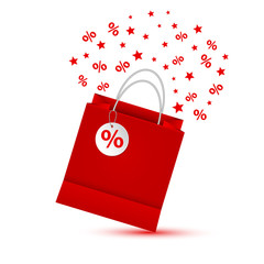 Shopping paper red bag empty, vector illustration