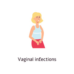 Woman holding her crotch because of vaginal infections cartoon style