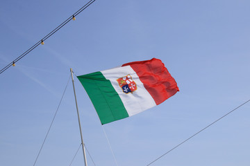 Italian flag of the Italian Navy on a cruise ship