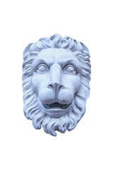 gypsum sculpture lion head isolated on white background