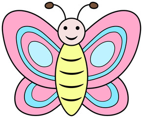 Pink butterfly clipart. Cartoon vector illustration.