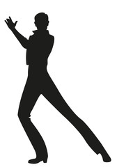 Silhouette of Spanish Flamenco dancer man dancing isolated on white background