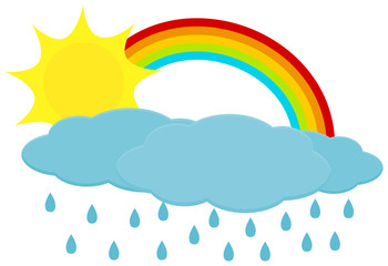 Sun with rainbow and clouds.