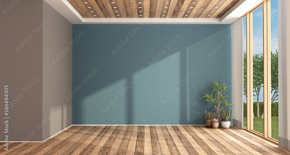 Wall mural empty blue and brown living room