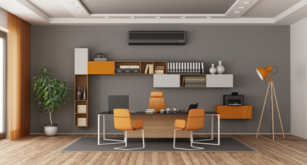 Gray and orange modern office
