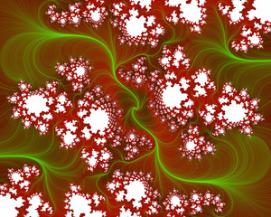 Vivid green silver phosphorescent fractal, abstract flowery design