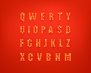 Glowing festive letters collection. Cinema style letters vector collection