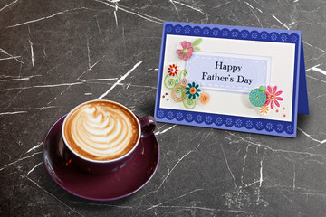 Cappucino scratch greeting card with Happy Father day text