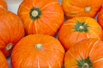 some orange pumkpins lying next to each other