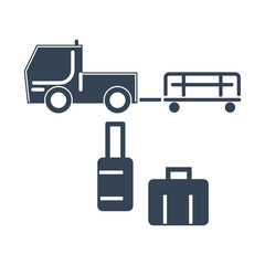 black icon airport luggage towing truck, freight trolley