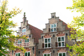 Fototapeta na wymiar stepped gable houses in Oudewater, The Netherlands