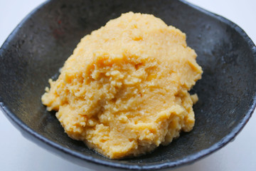 Salted soy beans paste on a bowl