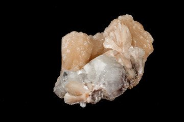 Macro stone albite mineral on white black close up