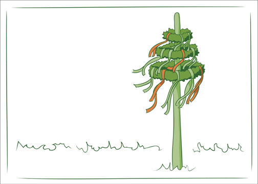 maypole with green and orange ribbons