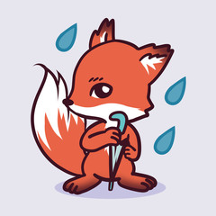 Orange fox with blue umbrella