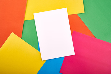 White papers for text on the background with colored cardboards. Preschool craft  kids concept