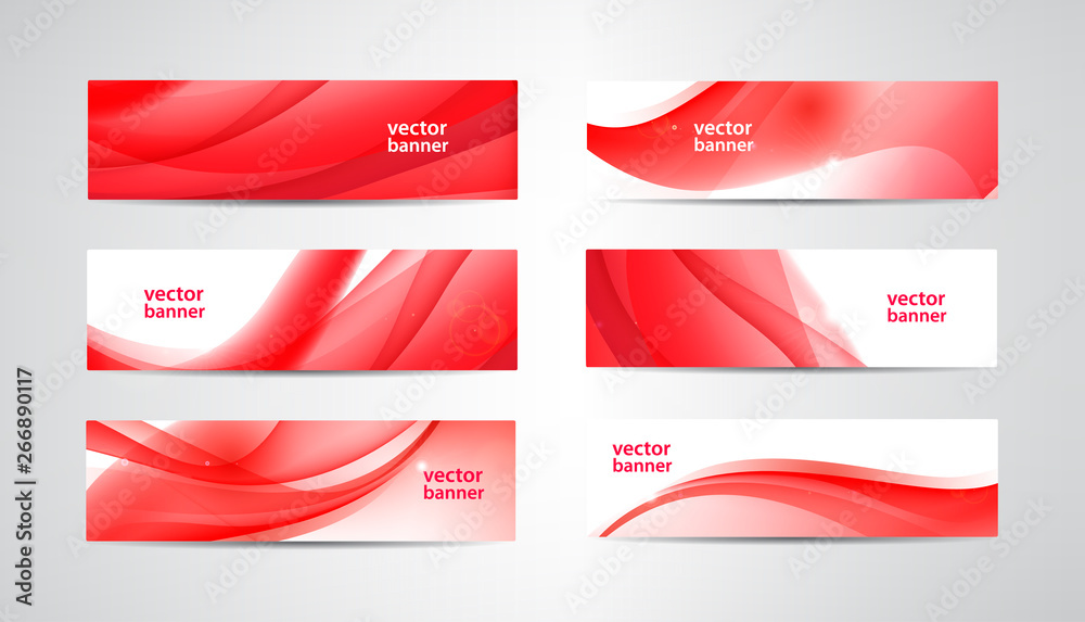 Canvas Prints Vector set of wavy banners, red web headers. Silk vibrant abstract background, horizontal orientation