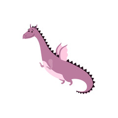 Fairytale dragon flat isolated vector illustration isolated on white background.