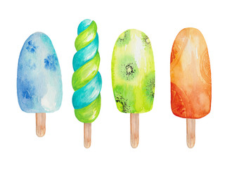 Hand drawn isolated ice cream in watercolor on white background