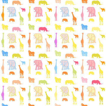 Seamless bright wild animals pattern