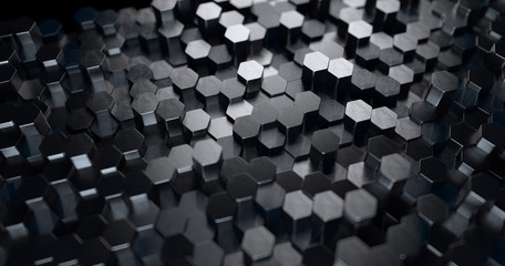 Abstract technological hexagonal background. 3d rendering. Geometric pattern. Graphic design elementfor wallpaper. Modern business card template