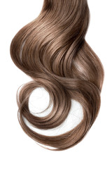Long wavy brown hair on white background. Ponytail