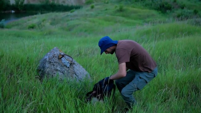 Cowboy makes camping foe rest after long way travel before night