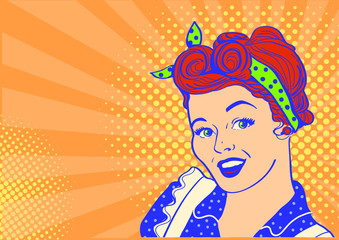Retro smiling housewife .Vector pop art illustration