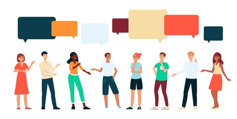 Obraz premium People communicating with speech bubbles above head cartoon style