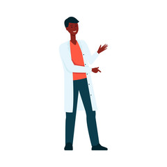 African-American medical doctor standing and gesticulating cartoon style