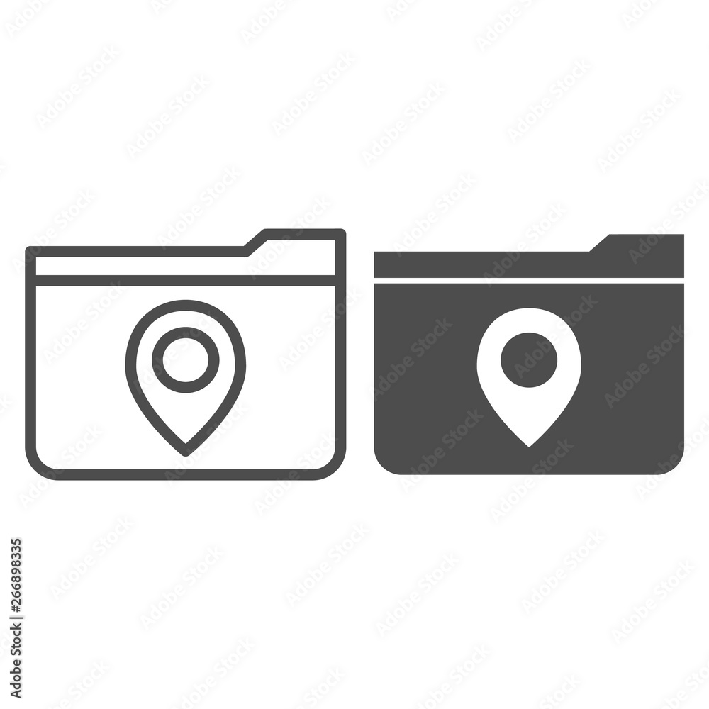 Poster folder with a map mark line and glyph icon. folder location vector illustration isolated on white. f