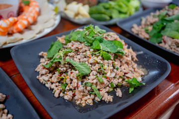 spicy minced pork salad, Thai food