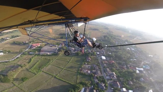 View from ultralight airplane taking off at chiang mai, thailand