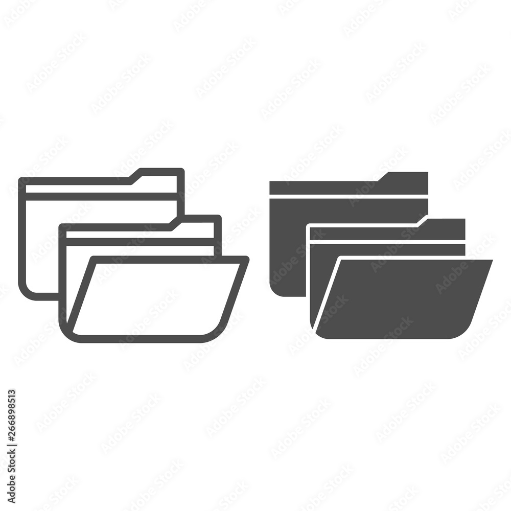 Poster Folders line and glyph icon. Two file folders vector illustration isolated on white. Computer folder outline style design, designed for web and app. Eps 10.