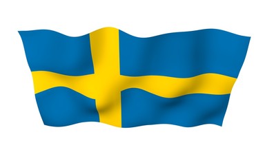 The flag of Sweden. Official state symbol of the Kingdom of Sweden. A blue field with a yellow Scandinavian cross that extends to the edges of the flag. 3d illustration