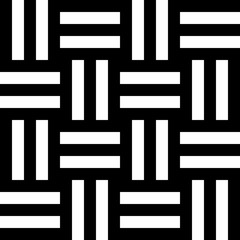 Seamless monochromatic pattern with black and white stripes. Weaved texture background