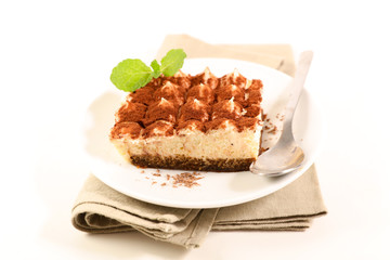 tiramisu cake isolated on white background