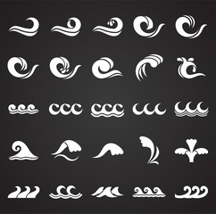 Waves icons set on black background for graphic and web design. Simple vector sign. Internet concept symbol for website button or mobile app.