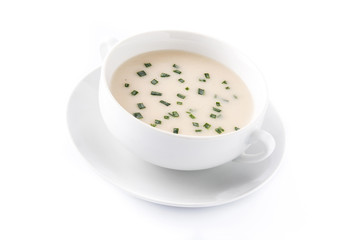 French vichyssoise soup in bowl isolated on white background
