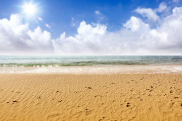 Summer photo of beach with sea and sunny summer day 