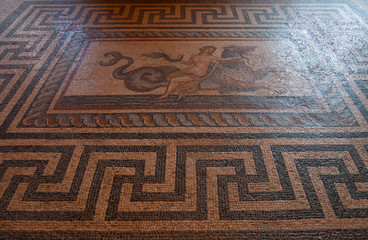 Mosaico en el Palacio fortaleza de los Grandes Maestres, Barrio de los Caballeros o Collachum en la...