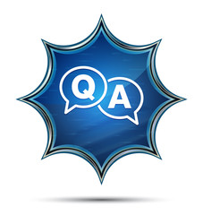 Faq icon magical glassy sunburst blue button