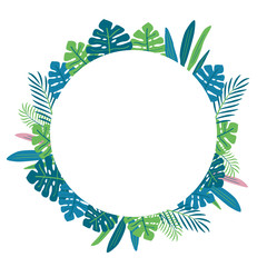 Naklejka premium トロピカル 葉と花 フレーム